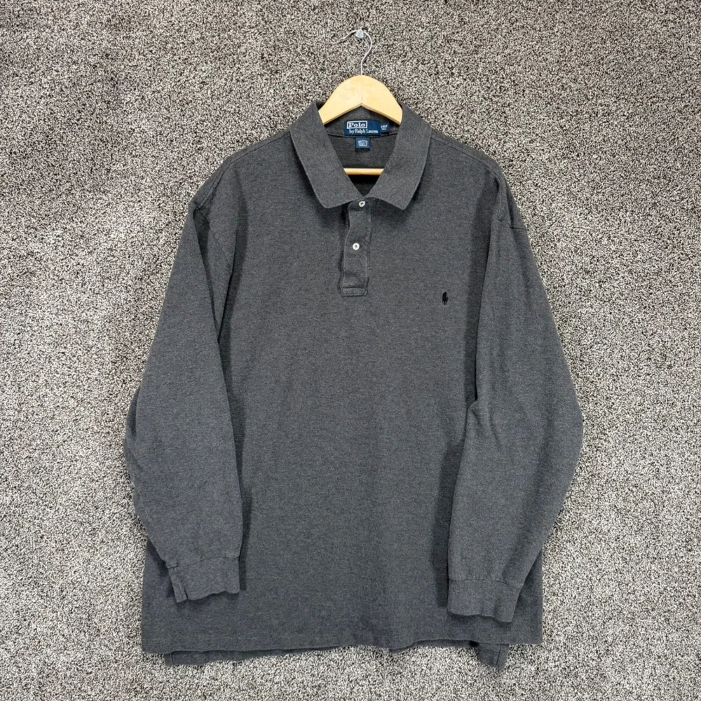 Polo Ralph Lauren Shirt Mens 4XLT Heather Gray Cotton Pony Long Sleeve FLAWS